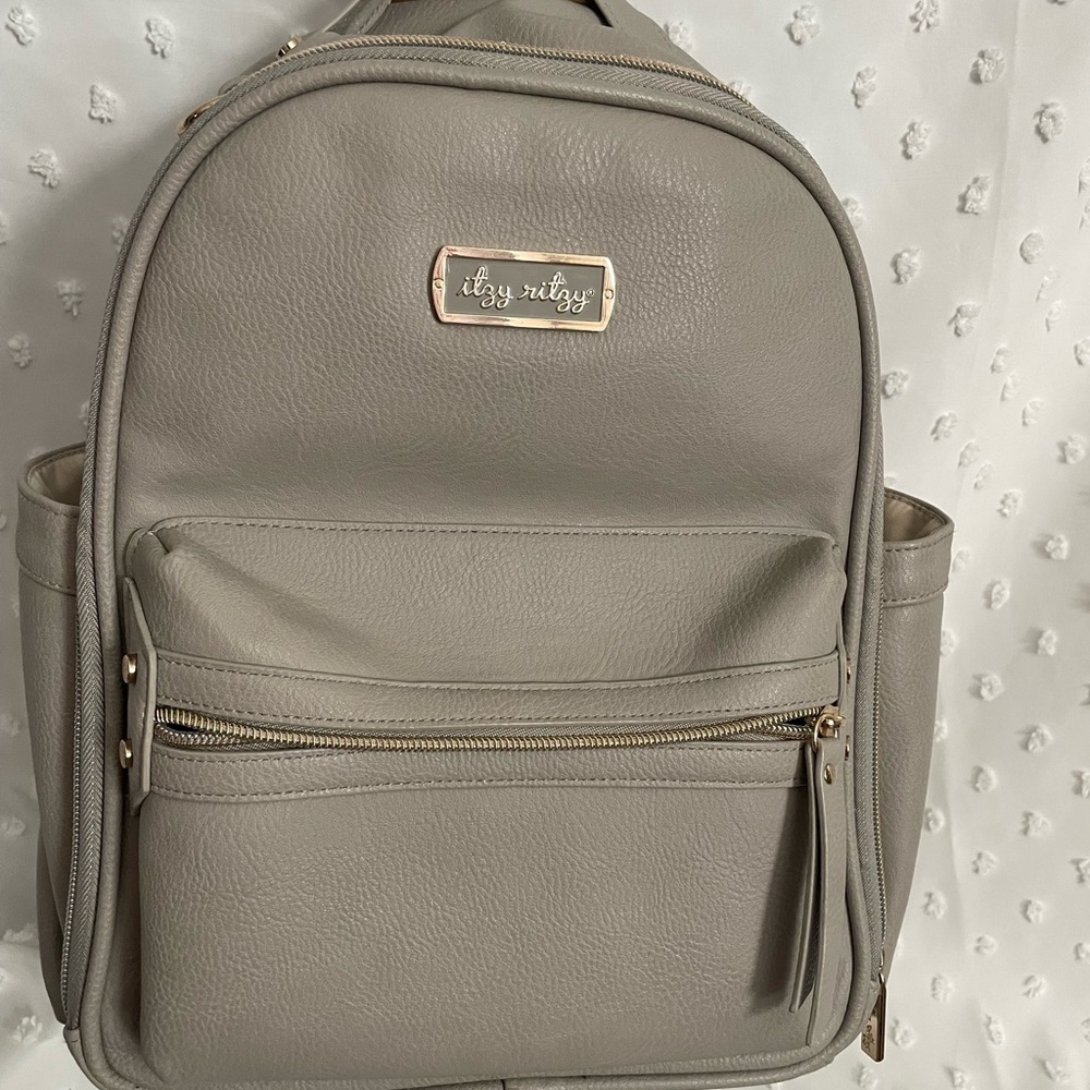 Itzy Ritzy Taupe Backpack with Gold Details